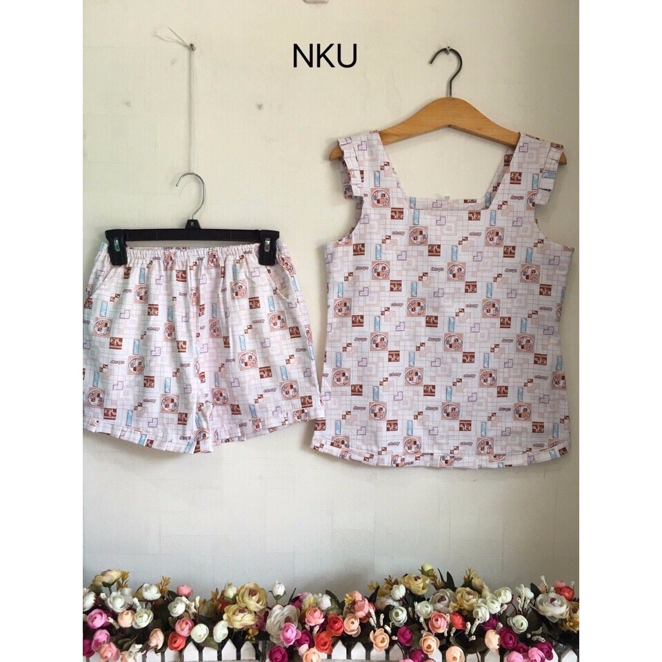 BỘ NGẮN KATE HAI LỚP SÁT NÁCH CỔ VUÔNG - BD264