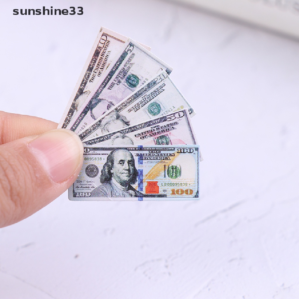 100 Xấp tiền đô la 1:12 5/10/20/50/100 trang trí nhà búp bê