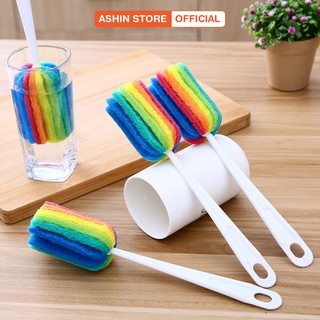Cây Cọ Rửa Cốc Ly Bình Sữa Xốp 7 Màu Cầu Vồng