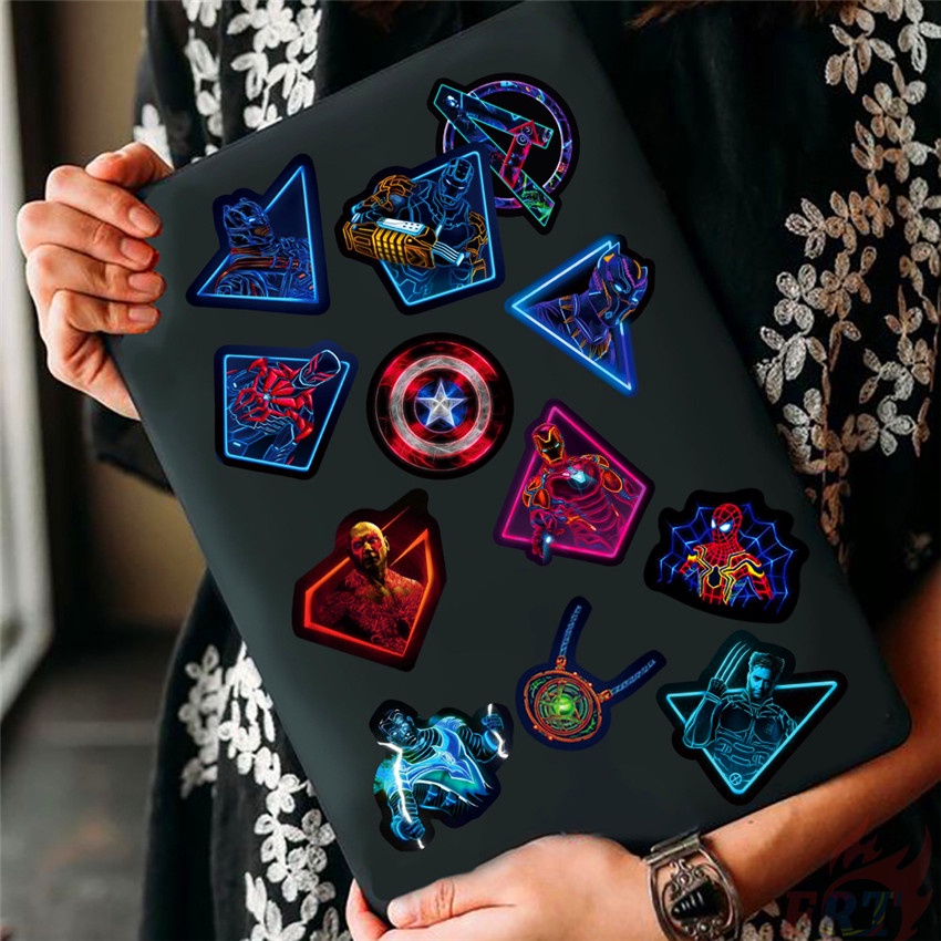❉ Bộ 03 Miếng Dán Trang Trí Hình Siêu Anh Hùng Marvel Màu Neon ❉ Bộ 50 Sticker Dán Ván Trượt Thời Trang