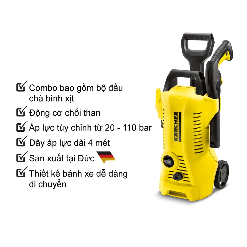 Combo máy xịt rửa xe Karcher k2 full control và bộ đầu chà bình xịt