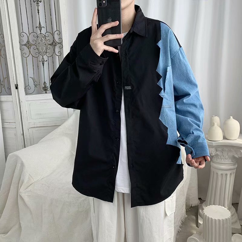 Korean fashion men's long-sleeve crew neck shirt