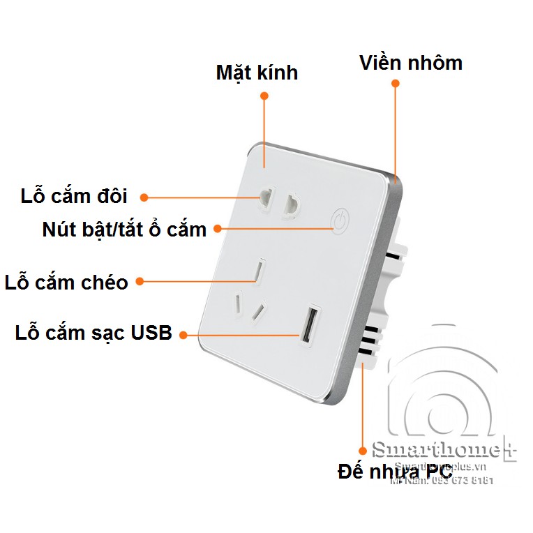 Ổ Cắm Wifi Âm Tường Hình Vuông Tuya ZS2-EU