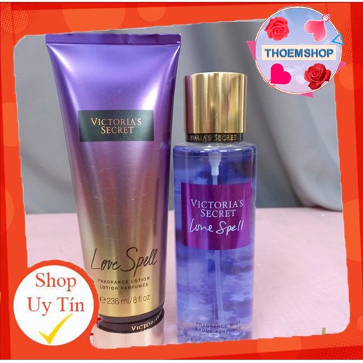 SET 2 Sữa dưỡng thể  236ml và xịt toàn thân 250ml hương Love spell thanh tươi dịu ngọt thoem