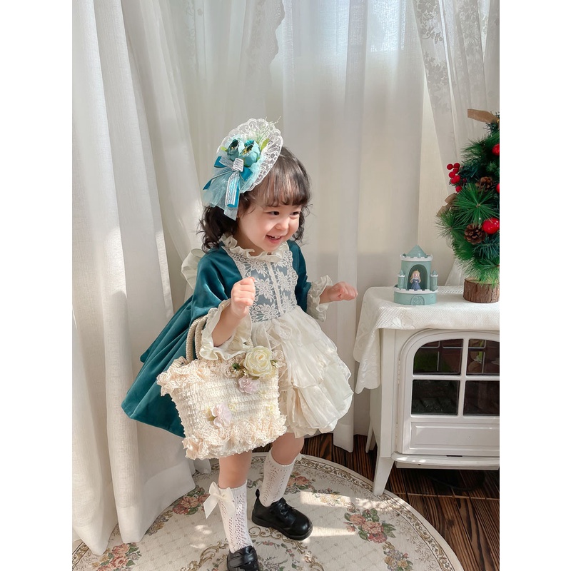 Children's autumn and winter new long-sleeved velvet lolita dress Spanish short cute dress baby lolita princess dress pdyJ