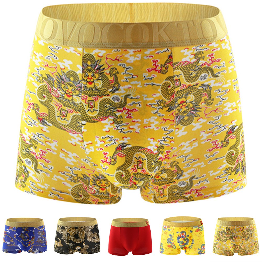 Quần lót boxer dáng rộng thoáng khí họa tiết rồng cá tính cho nam