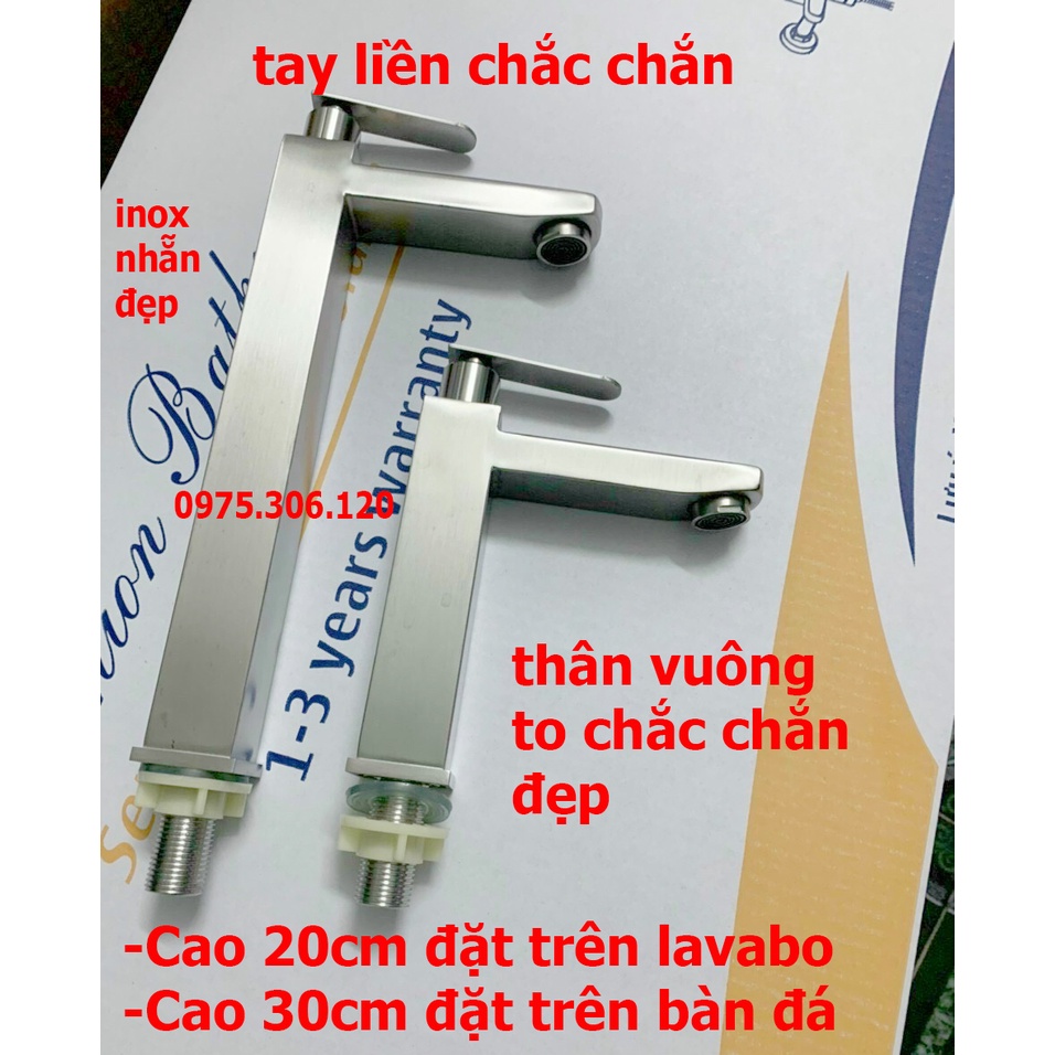 Vòi Rửa Mặt Lavabo Lạnh 100% inox 304 N6013 Fotar, chống han gỉ, vòi nặng chắc chắn cao 20cm 30cm