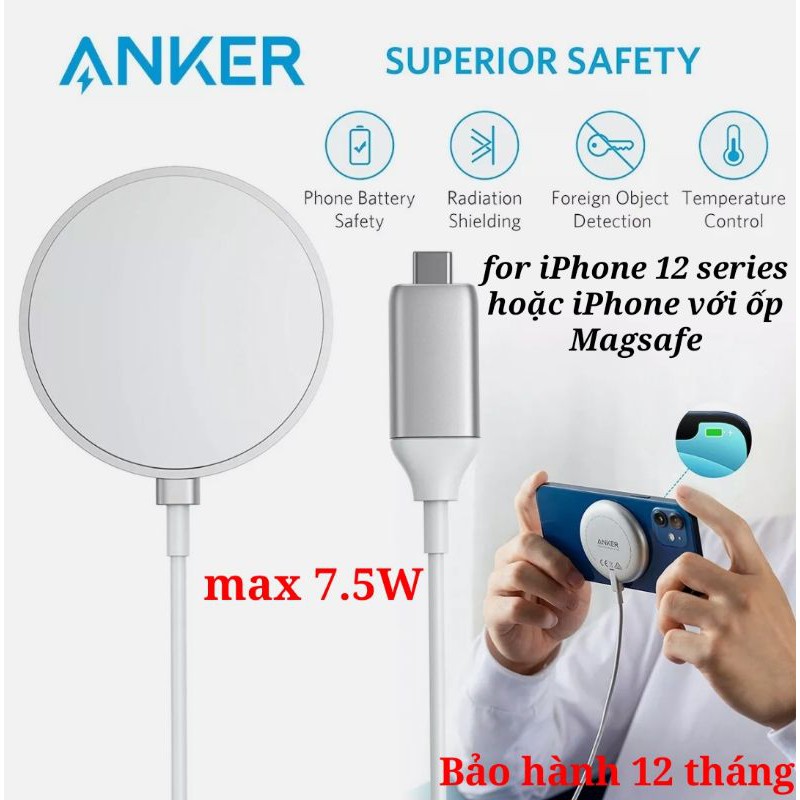 Sạc Magsafe Anker Magnetic 7.5W Powerwave Pad A2560 for iPhone 12 series/ iPhone with Magsafe case