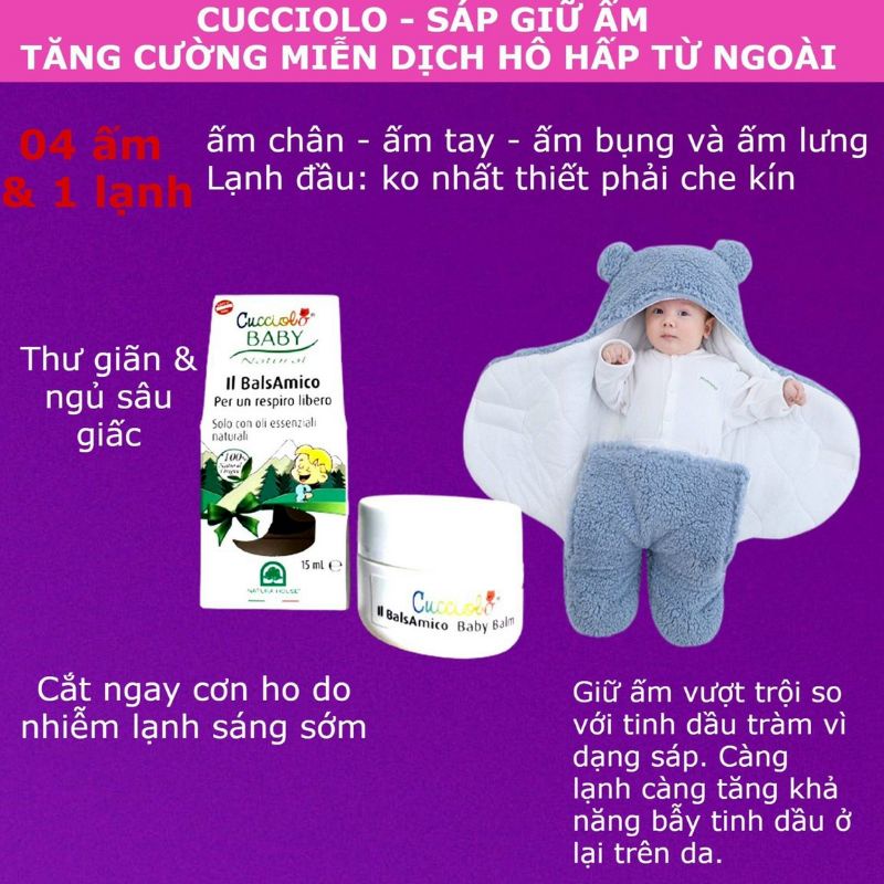 Sáp giữ ấm Cucciolo bảo vệ hô hấp, giảm ho, sổ mũi khi nhiễm lạnh