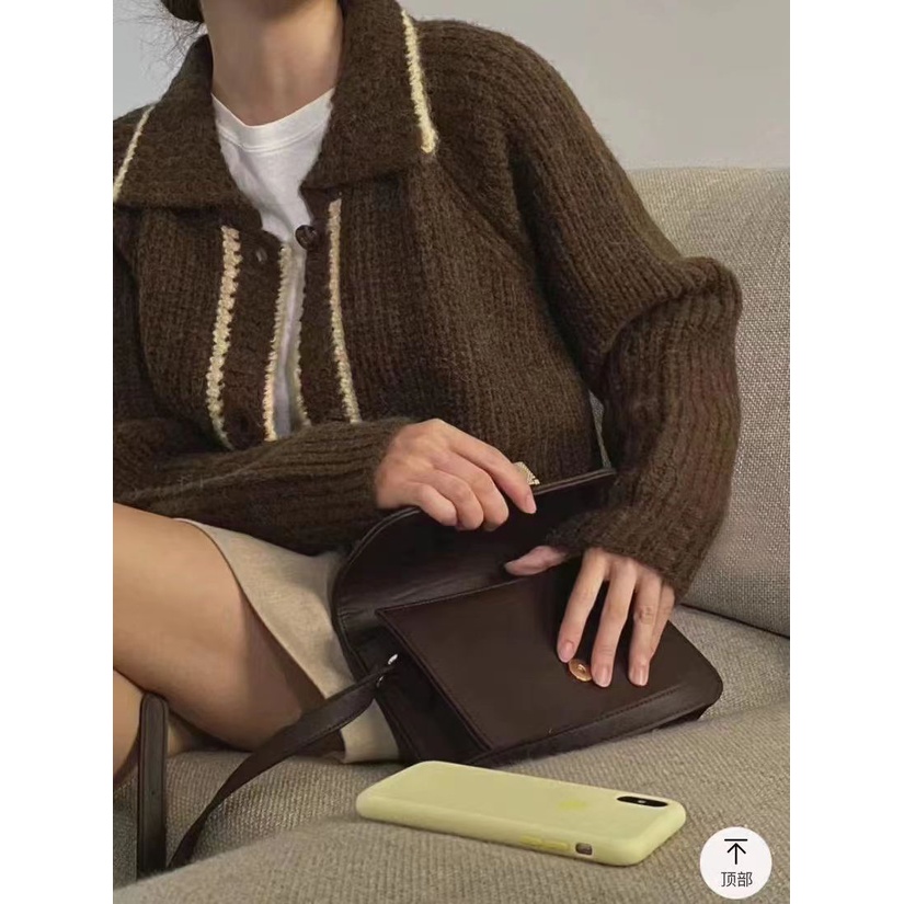 Áo cardigan chất len mềm mịn, ấm áp, cổ polo, phong cách Vintage, thời trang thu đông dành cho nữ