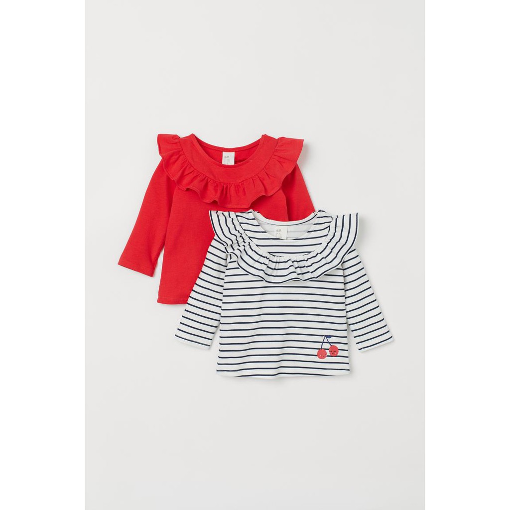 Set 2 áo kẻ đỏ bèo HM H&amp;M sz 9-12, 12-18m_hàng chính hãng Anh