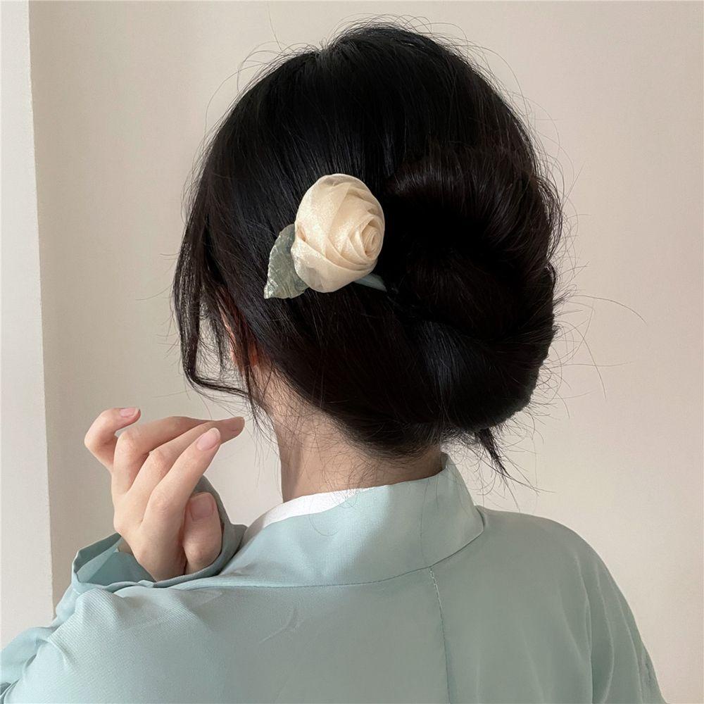 Kẹp Tóc Móng Vuốt Hình Chữ U Lớn Bằng Vải In Hoa Trà Dễ Thương VANES1 Dành Cho Bạn Nữ