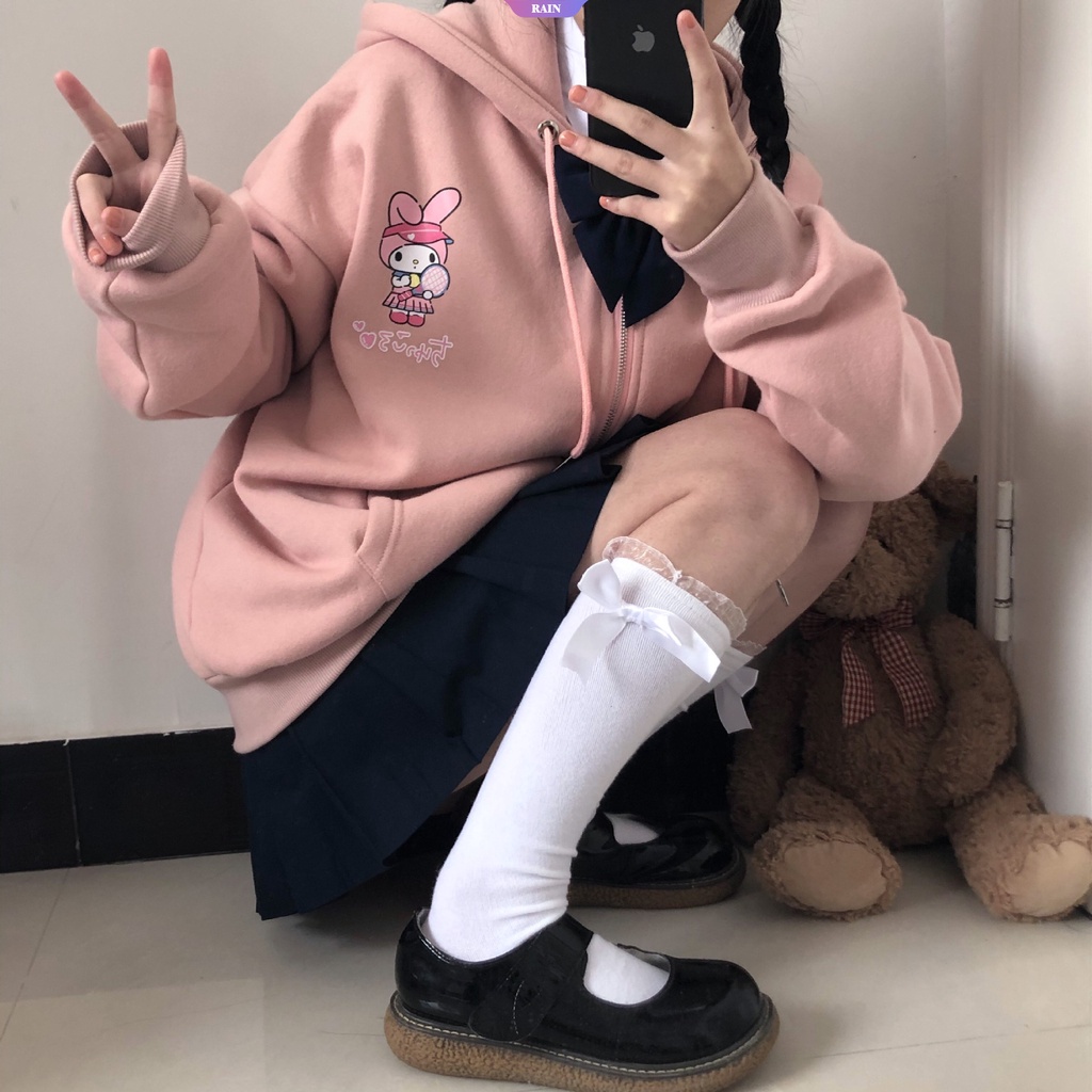 Áo Khoác Hoodie Dáng Rộng Có Khóa Kéo Hình Cinnamoroll My Melody Kuromi Pom Purin Sanrio JK Dễ Thương Cho Bé Gái [RAIN]