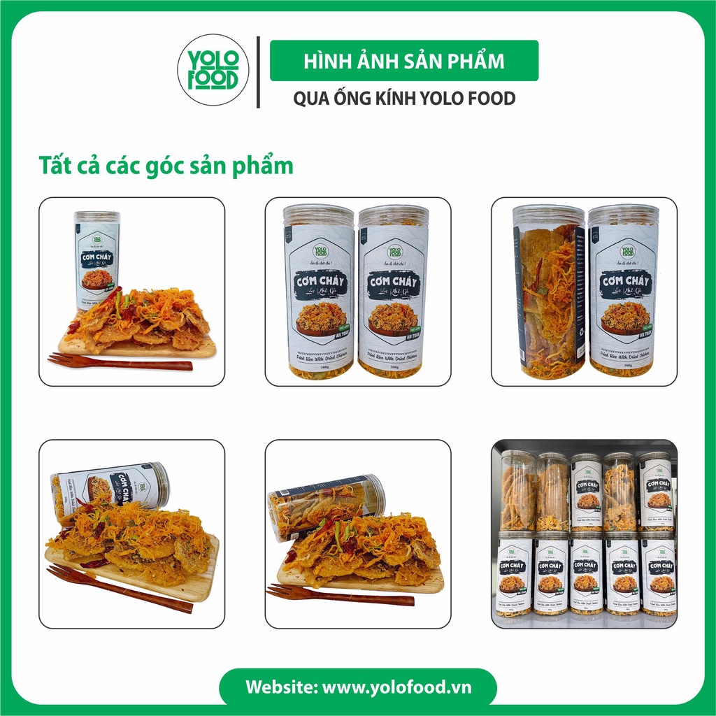 Cơm cháy lắc khô gà 300g YOLO FOOD đồ ăn vặt, chất lượng, cơm cháy khô gà, chiên mắm giòn rụm siêu cuốn, đóng hộp atvstp