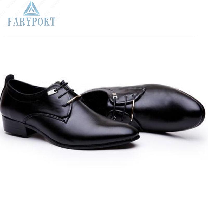 FATY~Men Casual Fashion Oxfords Leather Lace Up Wedding Formal Dress Shoes High Quality