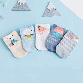 Set 5 đôi tất vớ lưới hình thú cho trẻ 0 - 15 tháng, vải cotton dệt lưới thoáng khí, có túi zip bảo quản