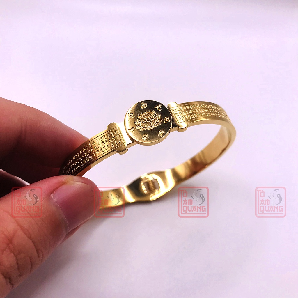Vòng tay nam nữ titan khắc chú đại bi mix hoa sen phong thủy dạng tròn cao cấp sáng đẹp mang lại bình an may mắn tài lôc