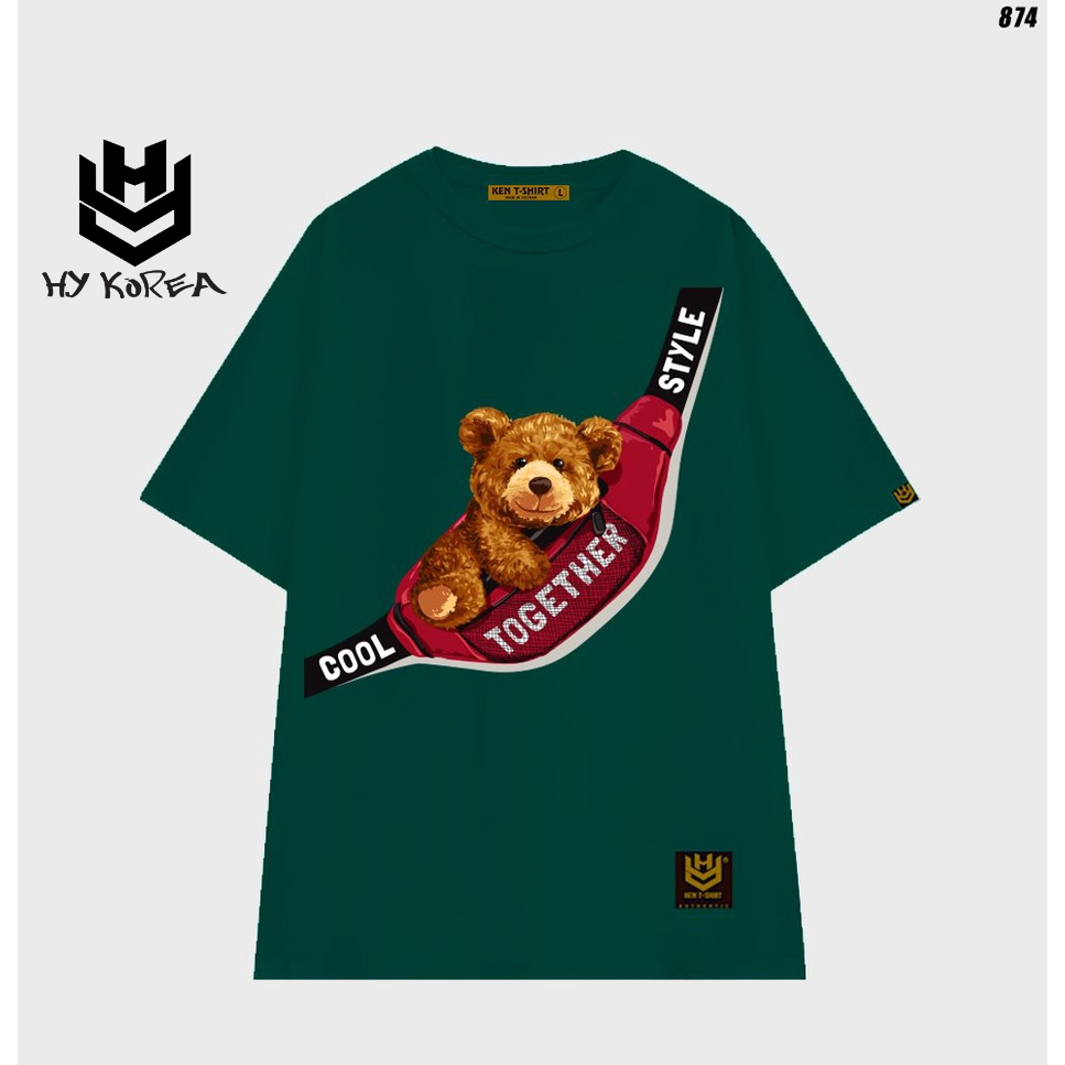 Áo thun nam nữ form rộng unisex tay lỡ Gấu túi đeo chéo 874 HY KOREA