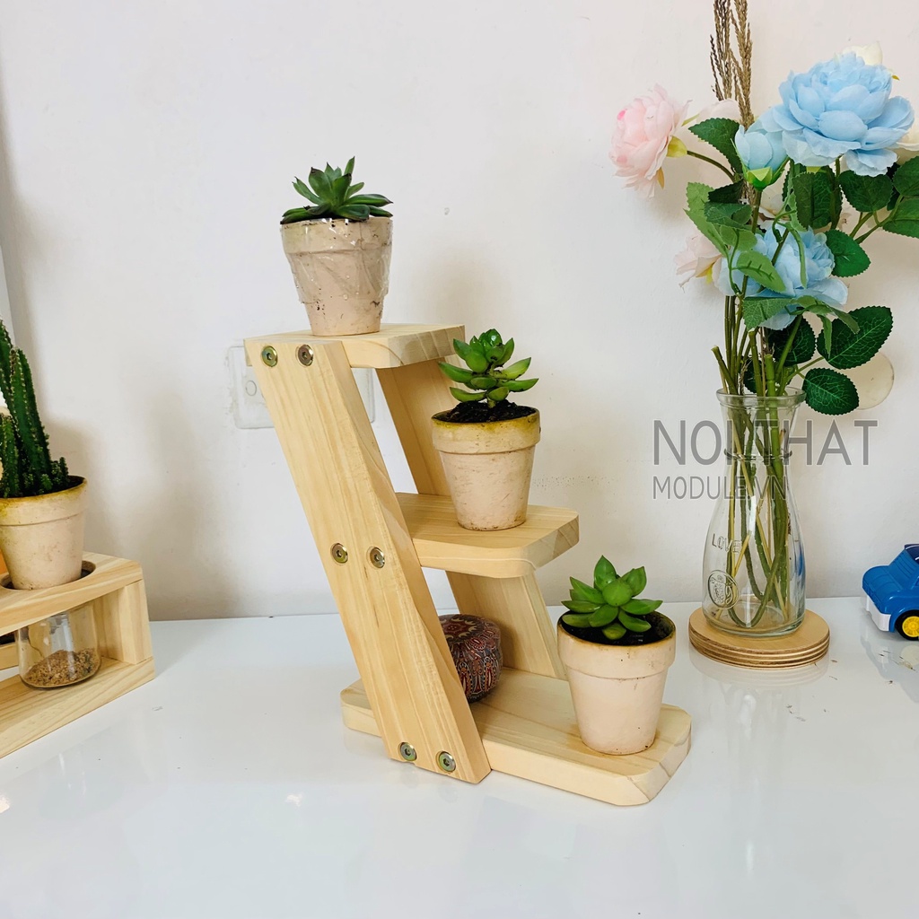 Kệ decor đựng chậu hoa sen đá, cây phong thủy gỗ thông tự nhiên bền đẹp ( ẢNH THẬT )