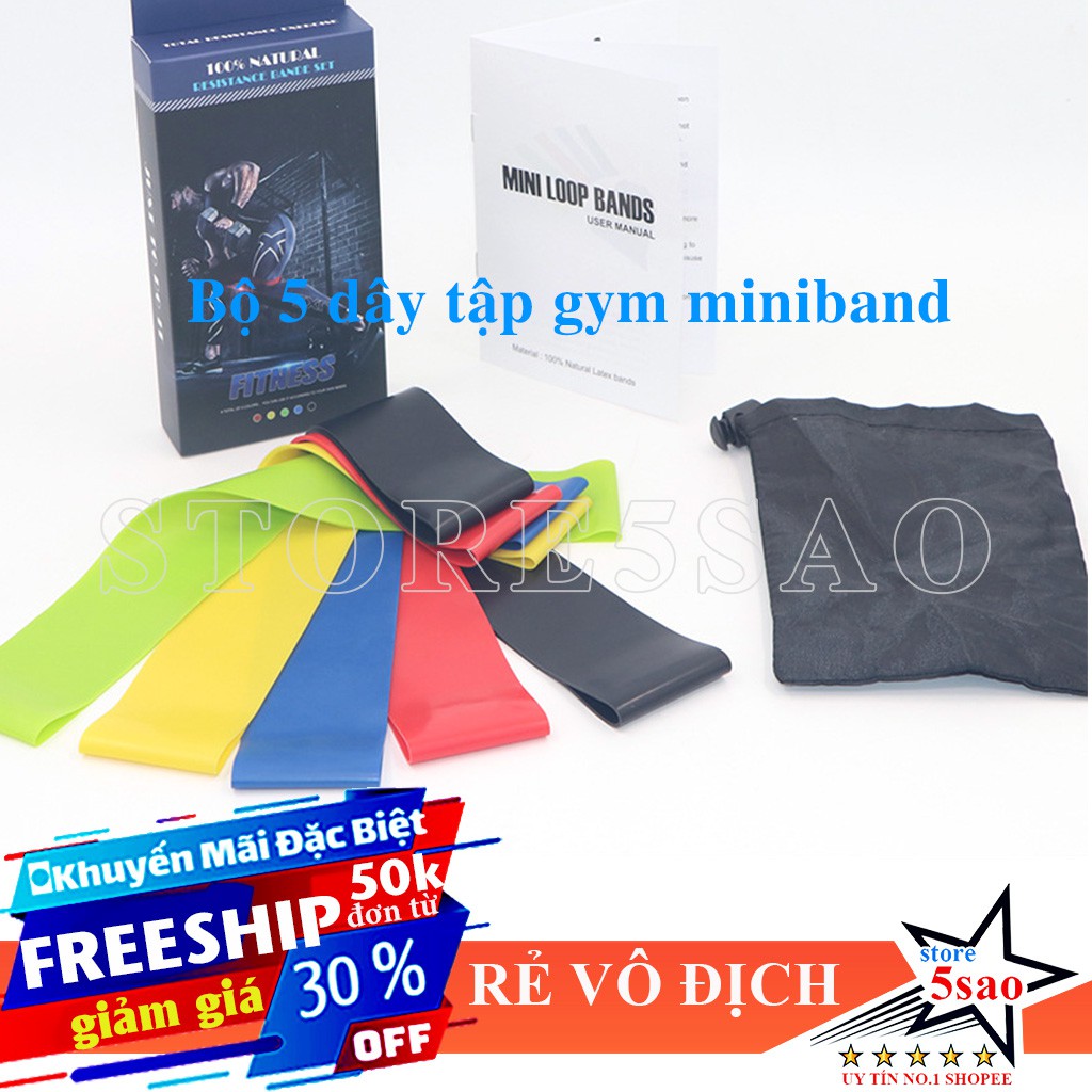 Bộ 5 dây mini band tập mông chân ❤️ FREESHIP ❤️ dây thun tập gym