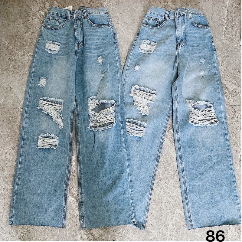 Quần jean baggy nữ rách lưng cao kiểu quần bò ống rộng bigsize MS86 thời trang jean 2Kjean