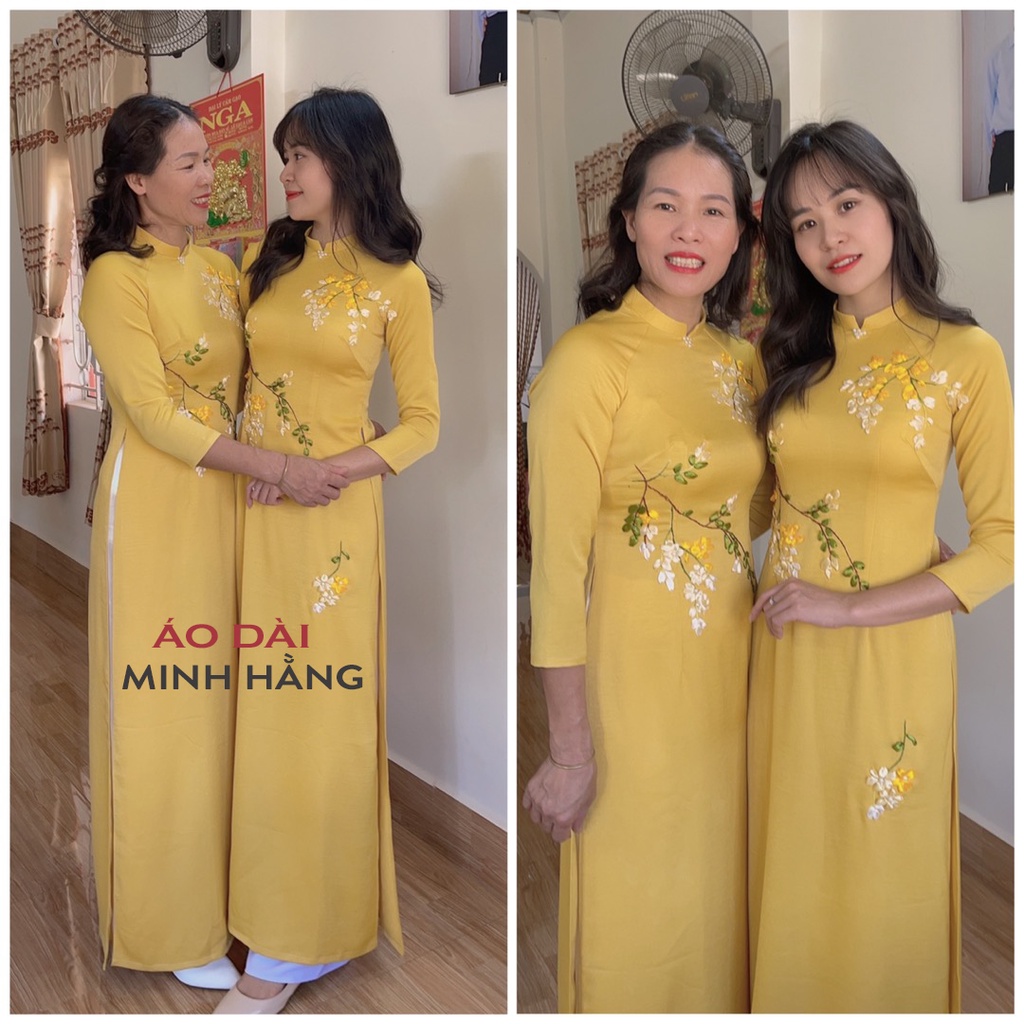 Áo Dài Thêu Tay Duy Băng 2 Tà Lụa Cao Cấp Đẹp_Áo Dài Minh Hằng