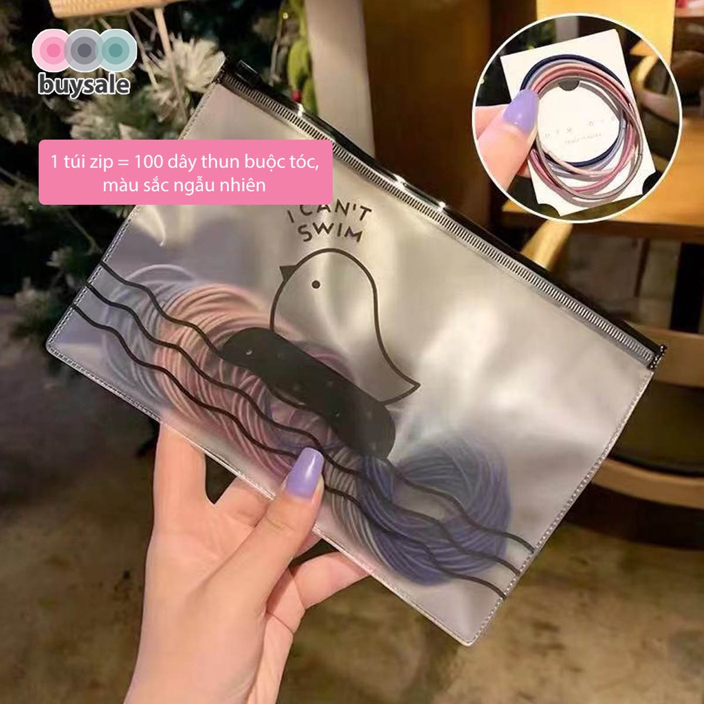1 túi zip = 100 cái thun buộc tóc mix màu ngẫu nhiên màu sắc đơn giản dùng cho phái đẹp, bé gái - Buysales - BSPK258