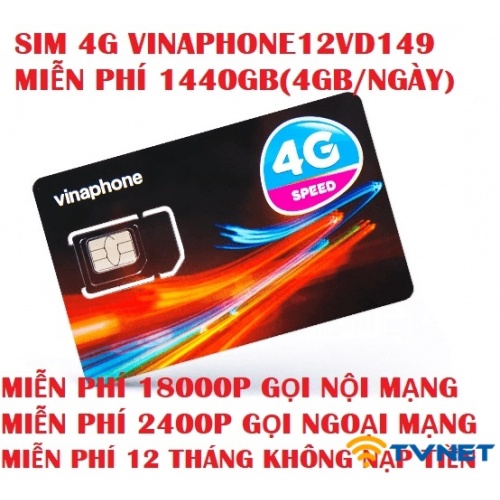 Sim 4G Vinaphone VD149 12 tháng không nạp tiền DATA khủng 2200Gb. Gọi miễn phí thả ga