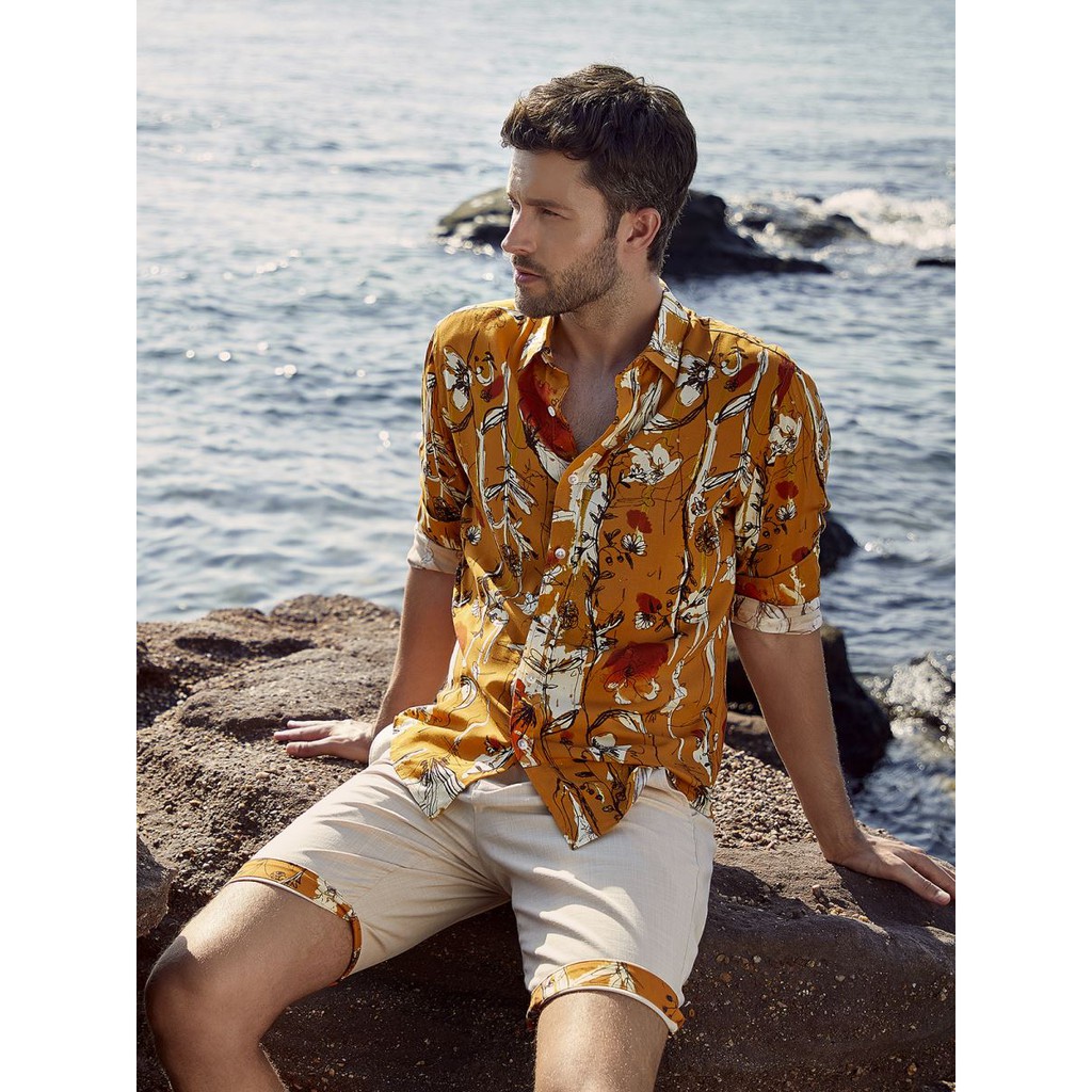 Áo sơ mi nam dài tay ARISTINO phom Casual fit, chất liệu thấm hút mồ hôi tốt, họa tiết hoa biển nổi bật - ALSM1809