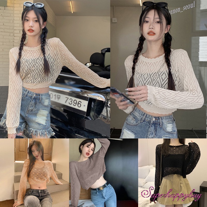 Áo Sweater Dệt Kim Thiết Kế Lỗ Thời Trang Cho Nữ