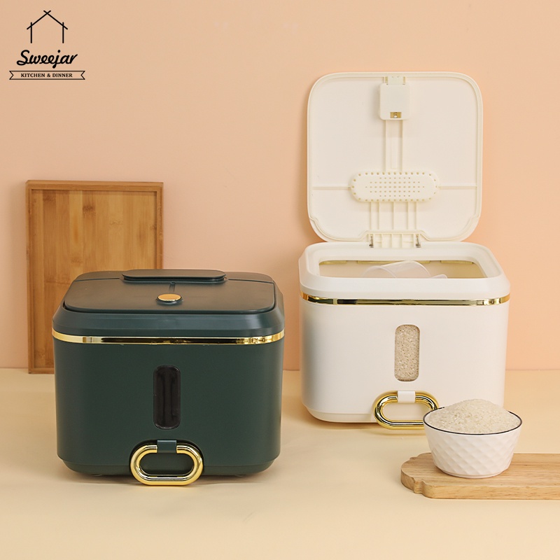Hộp Đựng Gạo 10KG Có Cốc Đong Và Con Lăn Chống Ẩm Tiện Dụng