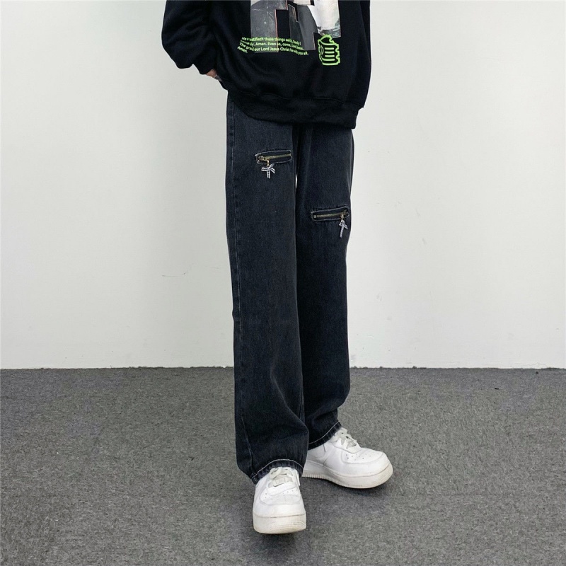 Quần Jeans Nam Ống Đứng Màu Đen Phong Cách hip hop