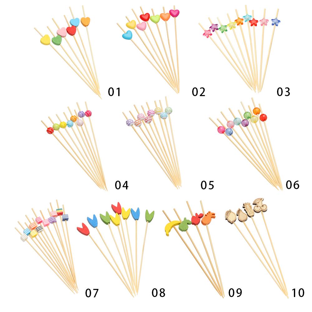 Set 100 xiên gỗ dùng làm tăm xỉa răng/ nĩa ghim trái cây/ đồ ăn nhẹ/ bánh ngọt có nhãn dán sáng tạo dùng trang trí