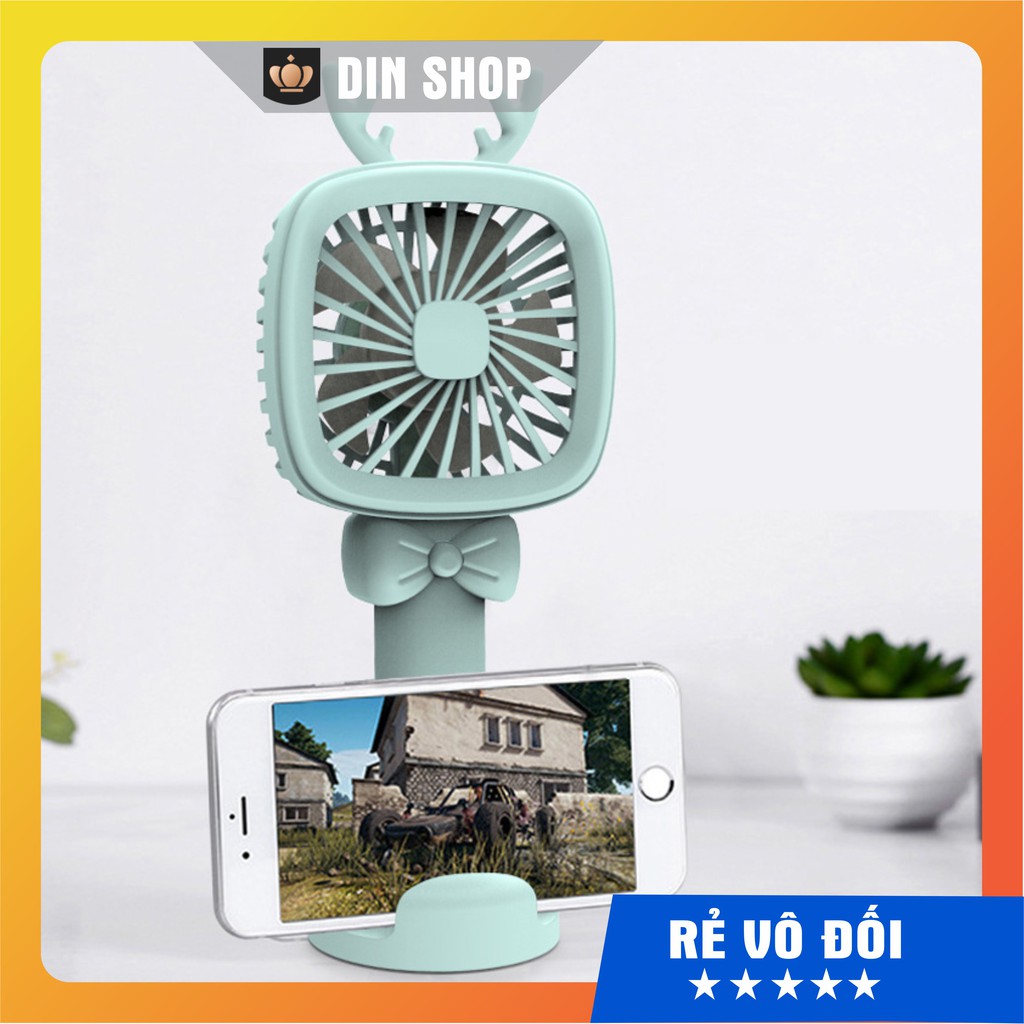 Quạt mini tích điện ⚡MÁT LẠNH⚡ Quạt tích điện mini sừng hươu  3 tốc độ cổng sạc USB nhiều màu sắc dễ thương