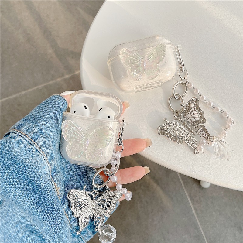 Vỏ bảo vệ hộp sạc tai nghe Bluetooth Airpods Pro 1/2 họa tiết hoa bướm xinh xắn thời trang