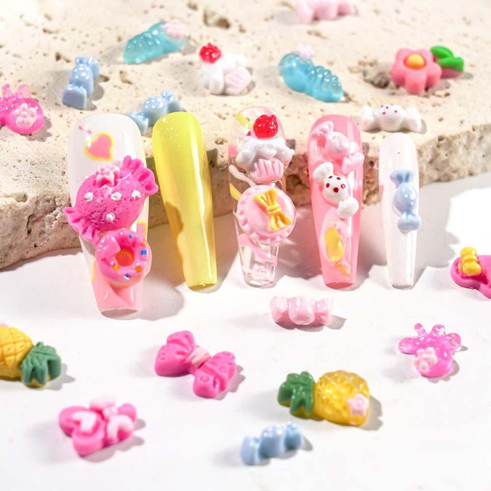 Set 28 Miếng Dán Trang Trí Móng Tay Nghệ Thuật DIY Bằng Nhựa Resin Hình Hoạt Hình Kawai 9 Kiểu Sáng Tạo Trang Trí Móng Tay