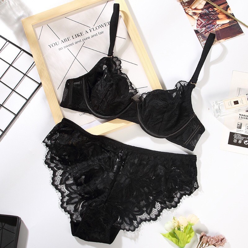 Bộ đồ lót B027 PD khuy vàng ren mút mỏng có gọng | BigBuy360 - bigbuy360.vn