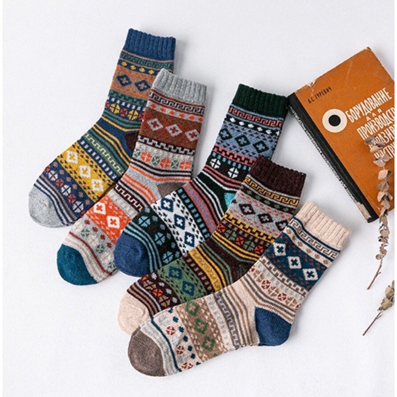 [TonaShoe] Tất Thổ Cẩm Vintage Hoạ Tiết Dấu Cộng M12