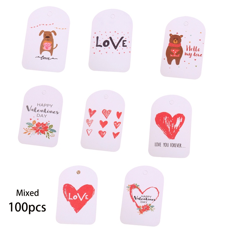 Set 100 Thẻ Giấy In Hình Trái Tim / Gấu Dùng Để Trang Trí Quà Lễ Tạ Ơn