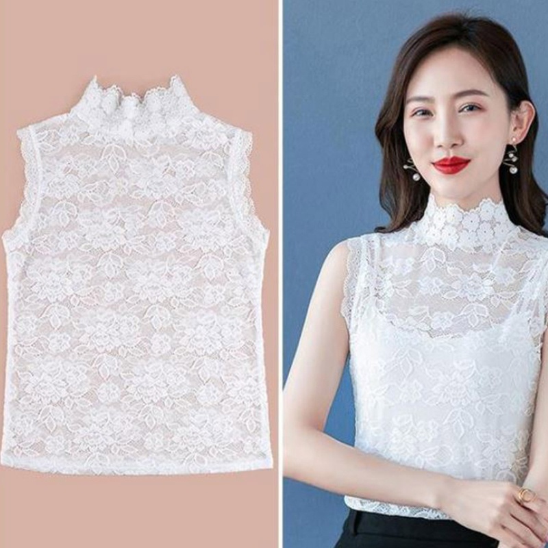 Áo Ren Hoa Mẫu Đơn Không Tay Cổ Cao Có Thể Tháo Rời Thời Trang Quyến Rũ Cho Nữ