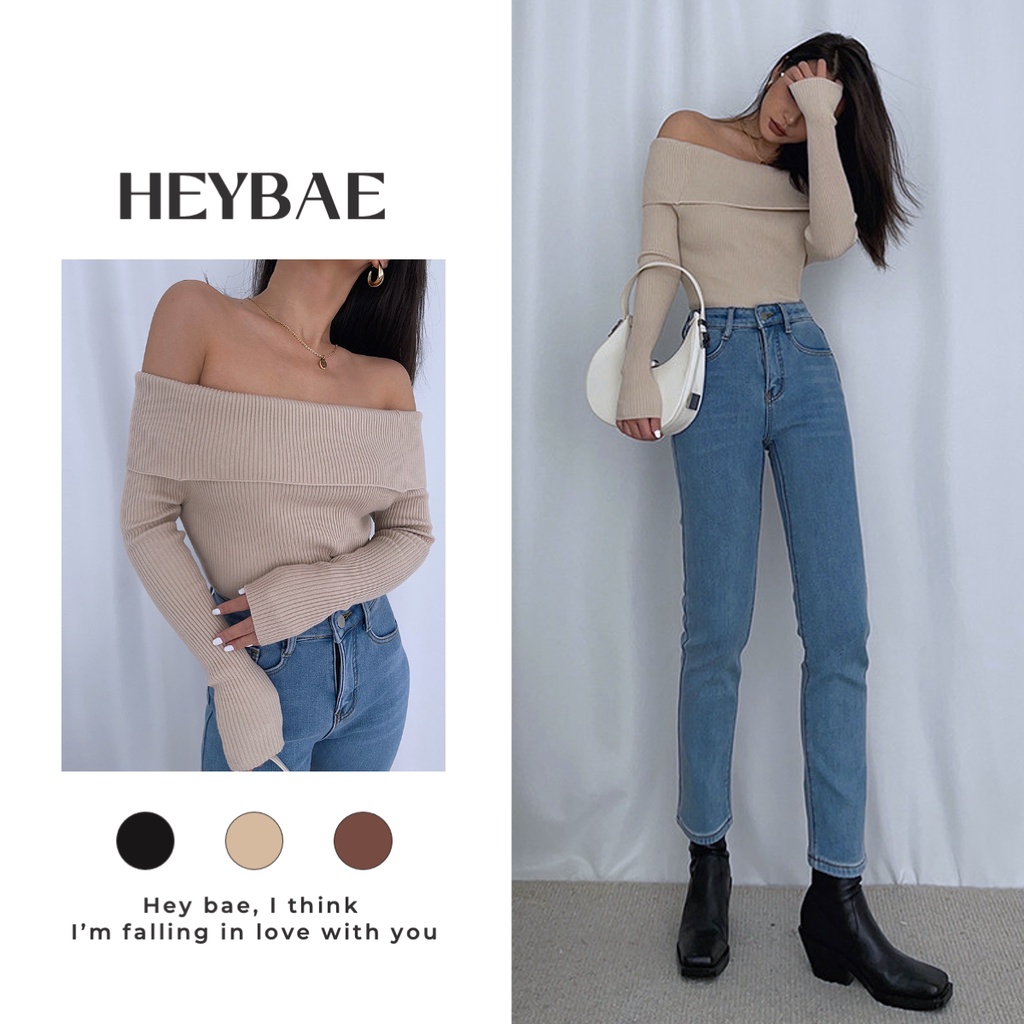 Áo Trễ Vai Len Tăm Chloe HEYBAE thun gân sexy vải len tăm mềm đẹp P3-K2