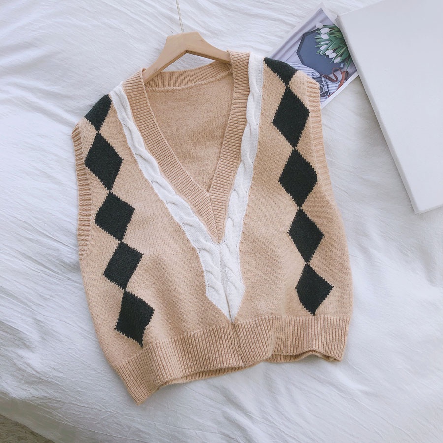 Áo dệt kim cổ chữ V phong cách Hàn Quốc dễ phối đồ