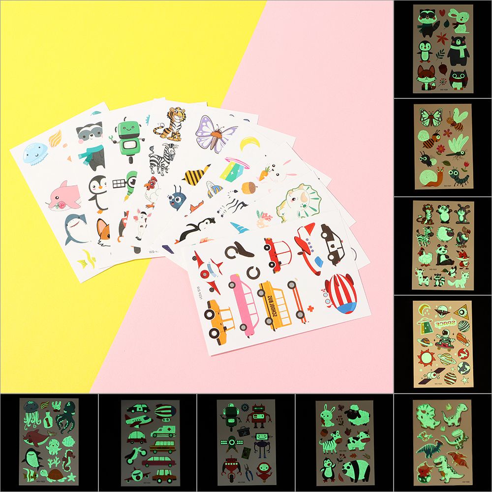 Hình xăm dán tạm thời họa tiết hoạt hình dạ quang chống thấm nước độc đáo cho bé
