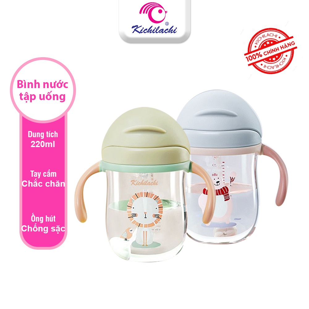 Bình tập uống nước cho bé Kichilachi Kichi Tritan 220ml chống sặc dùng cho bé từ 6 tháng tuổi trở lên