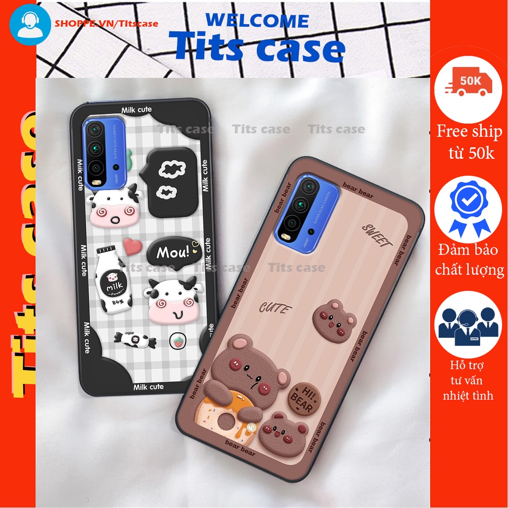 Ốp lưng Xiaomi REDMI 9T in hình bò sữa, gấu be@r, cute cực  ĐỈNH -  cực CHẤT-  cực COOL