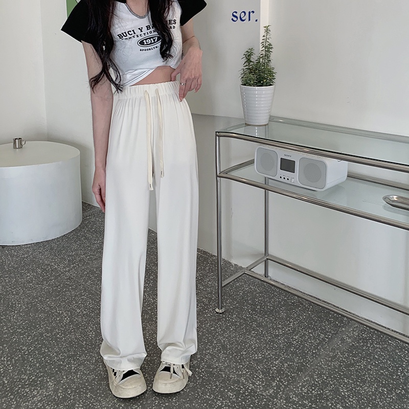 Quần Dài Thể Thao Lưng Cao Ống Rộng Phối Dây Rút Thời Trang Năng Động Cho Nữ