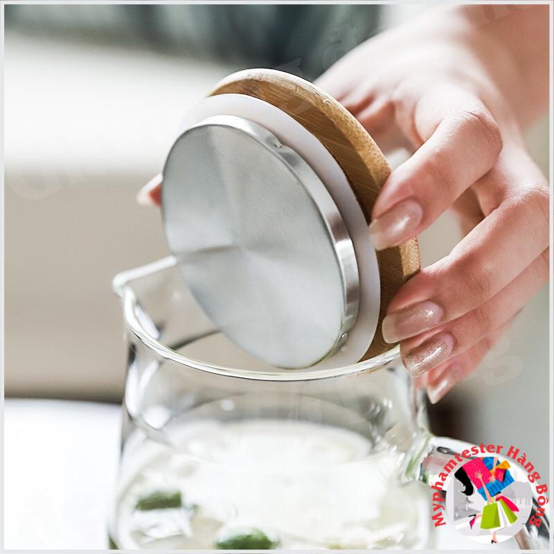 (HÀNG ĐẸP) Bình nước nắp gỗ tre chịu nhiệt