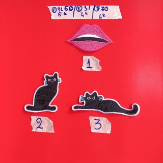Sticker thêu hình mèo đen và môi phụ kiện may mặc trang trí quần áo, handmade,DIY