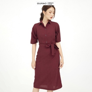 Đầm suông nữ thiết kế GUMAC, cổ sơ mi màu đỏ quyến rũ DB529