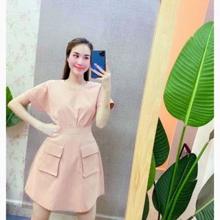 M01 - váy ZARA phối túi siêu xinh màu hồng nhạt S M dưới 55kg